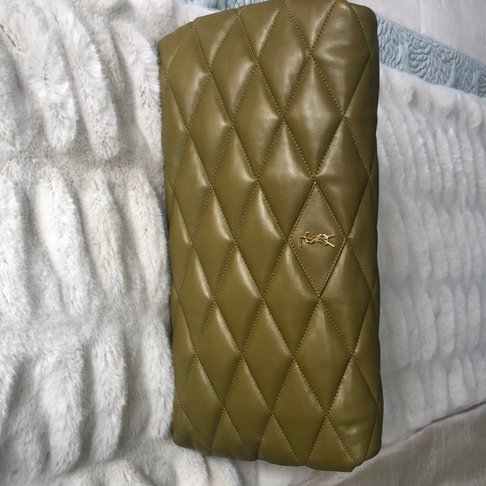 Saint Laurent Sade Clutch, stunning olive green, new. Retails $1890